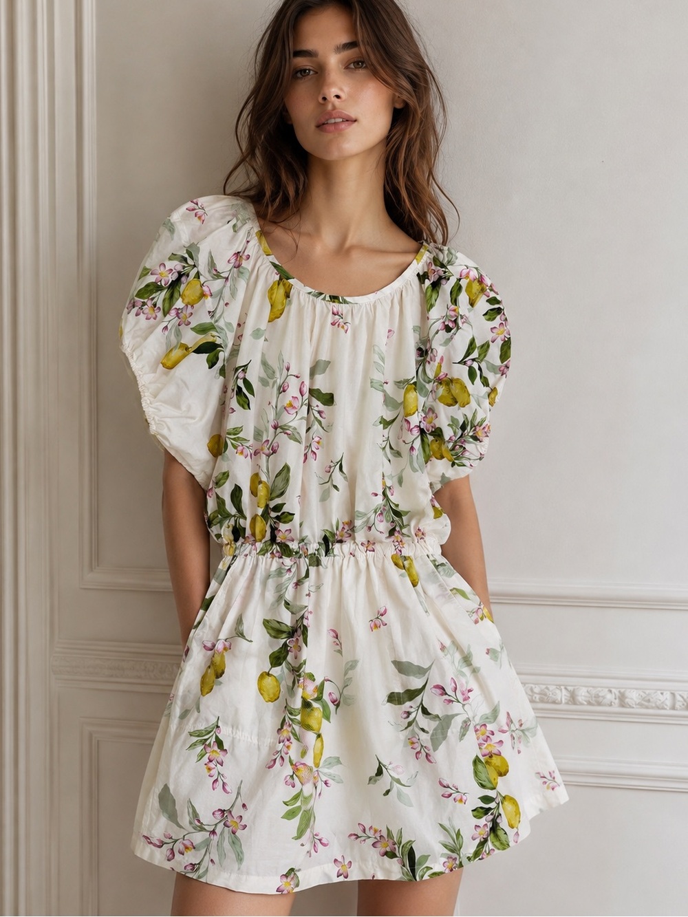Giambattista Valli Paris Lemon Tree Print Mini Dress Cotton